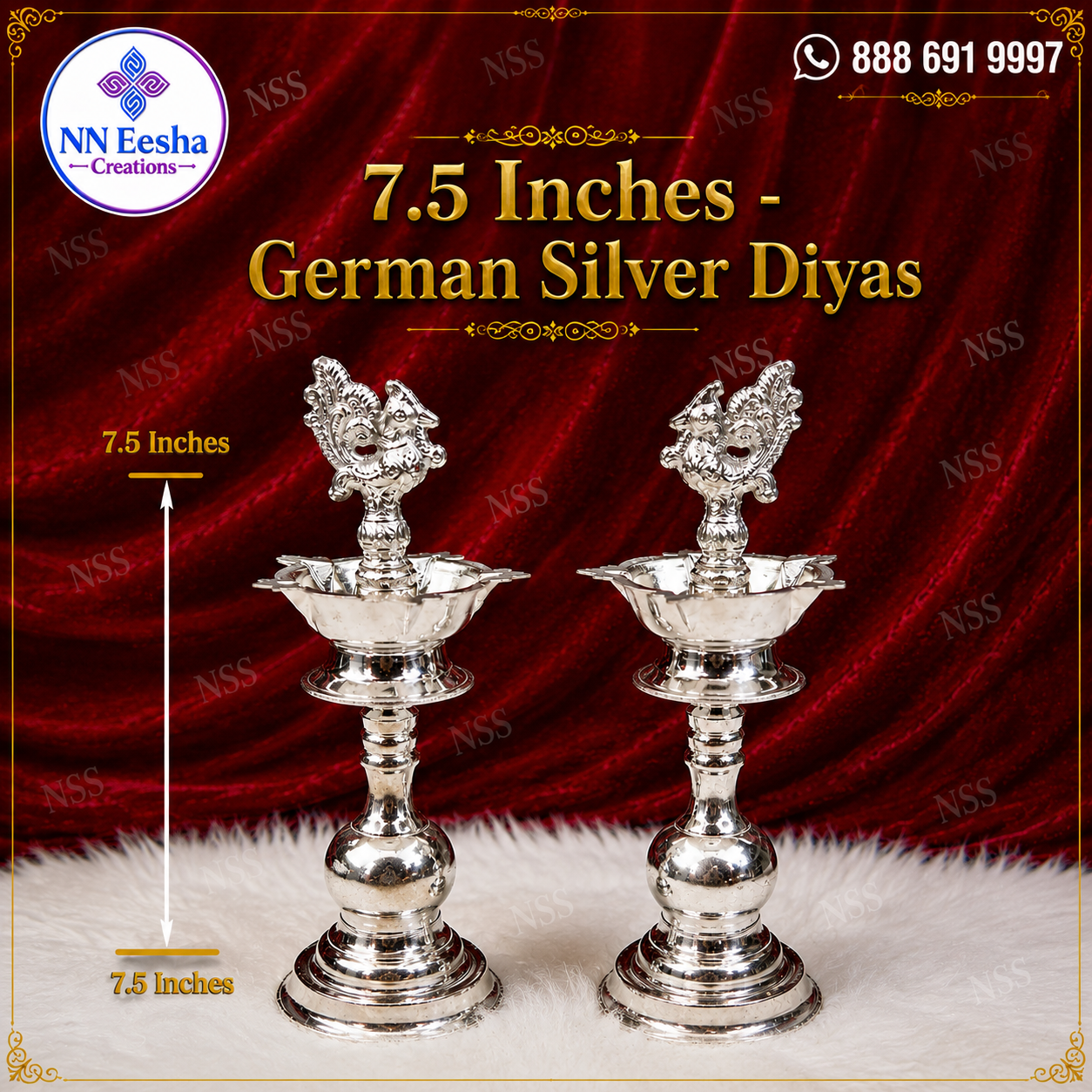 7.5 Inch German Silver Diya | Premium Traditional Pooja Deepam | NN Eesha Creations