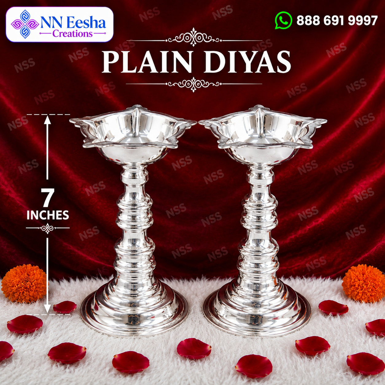 German Silver Plain Diyas 7 Inches for Pooja