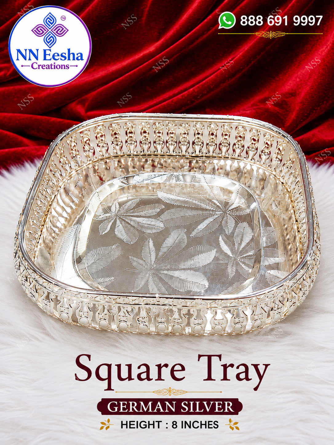 8 - Inch German Silver Square Tray
