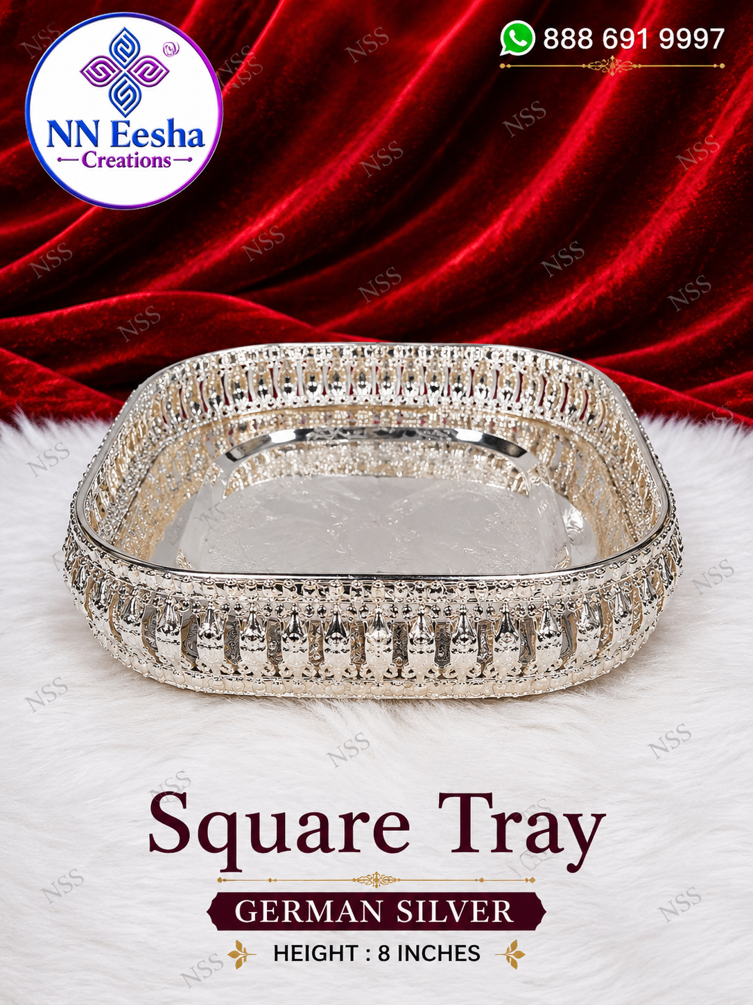 8 - Inch German Silver Square Tray