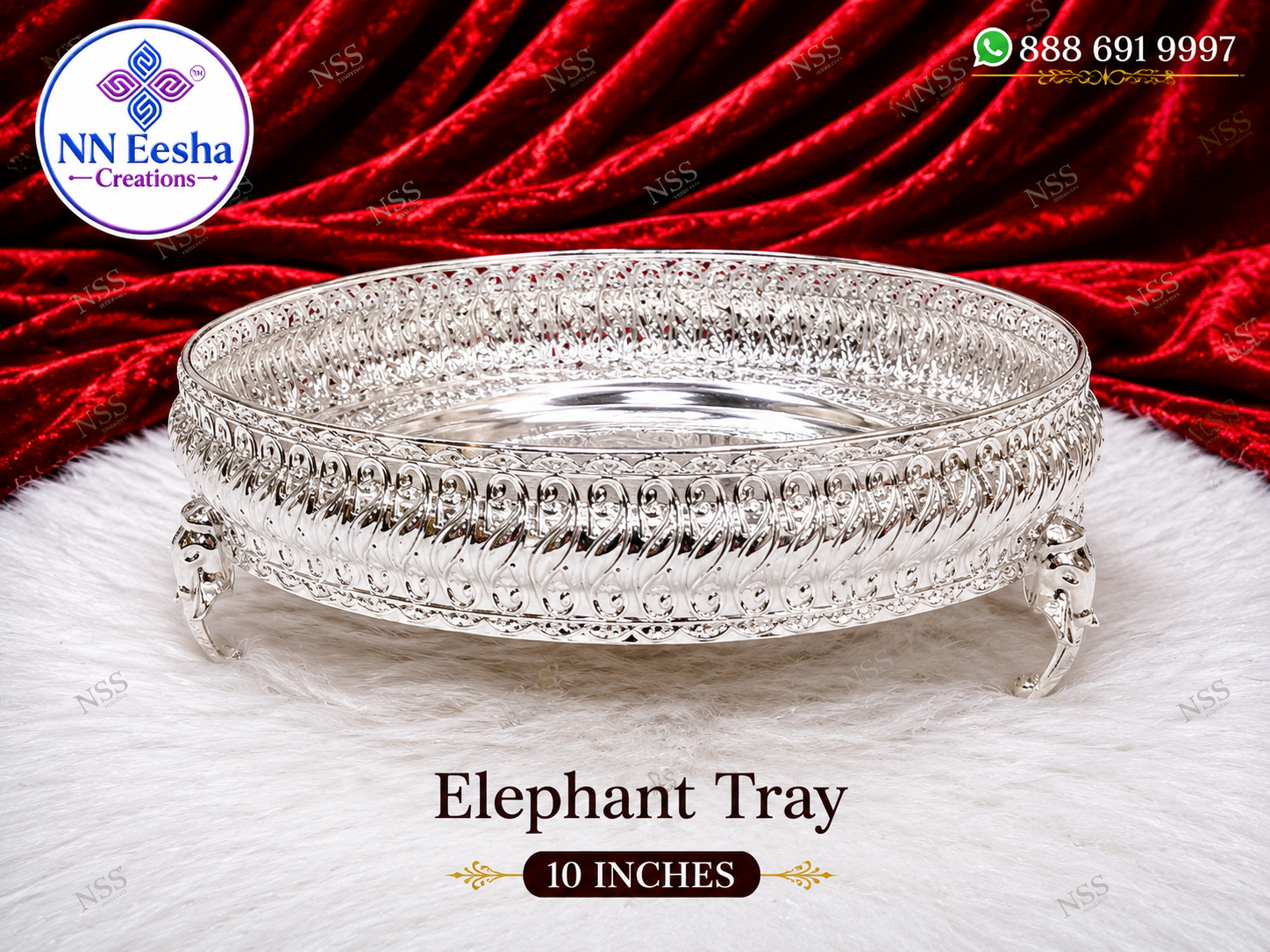 10 Inch - German Silver Elephant Tray