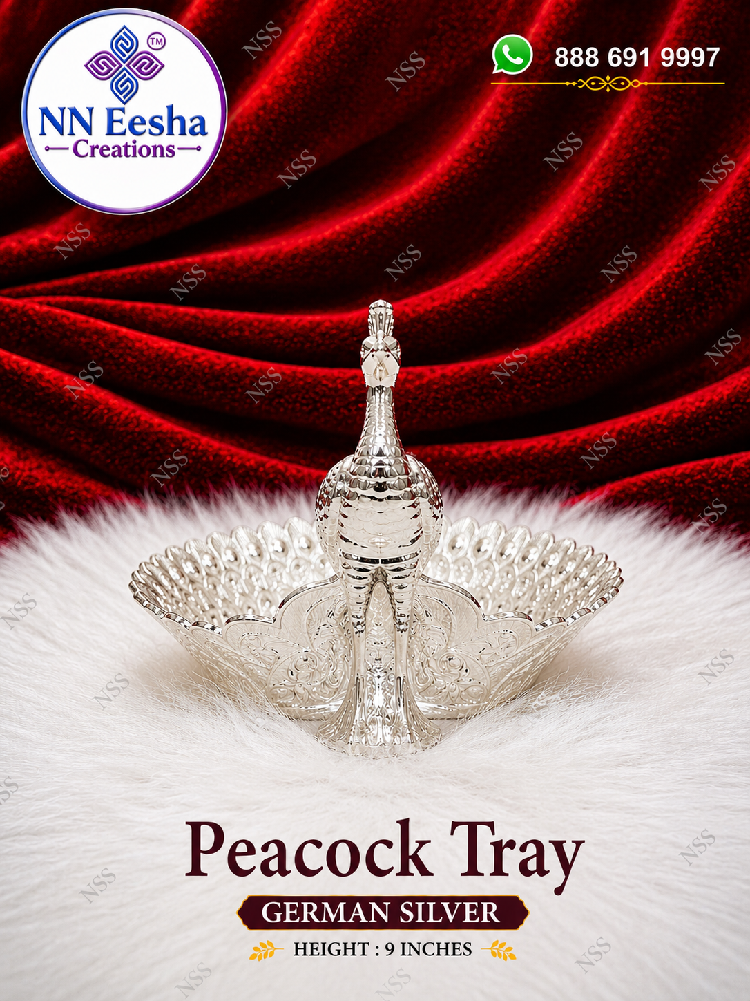 9 Inch - German Silver Peacock Tray