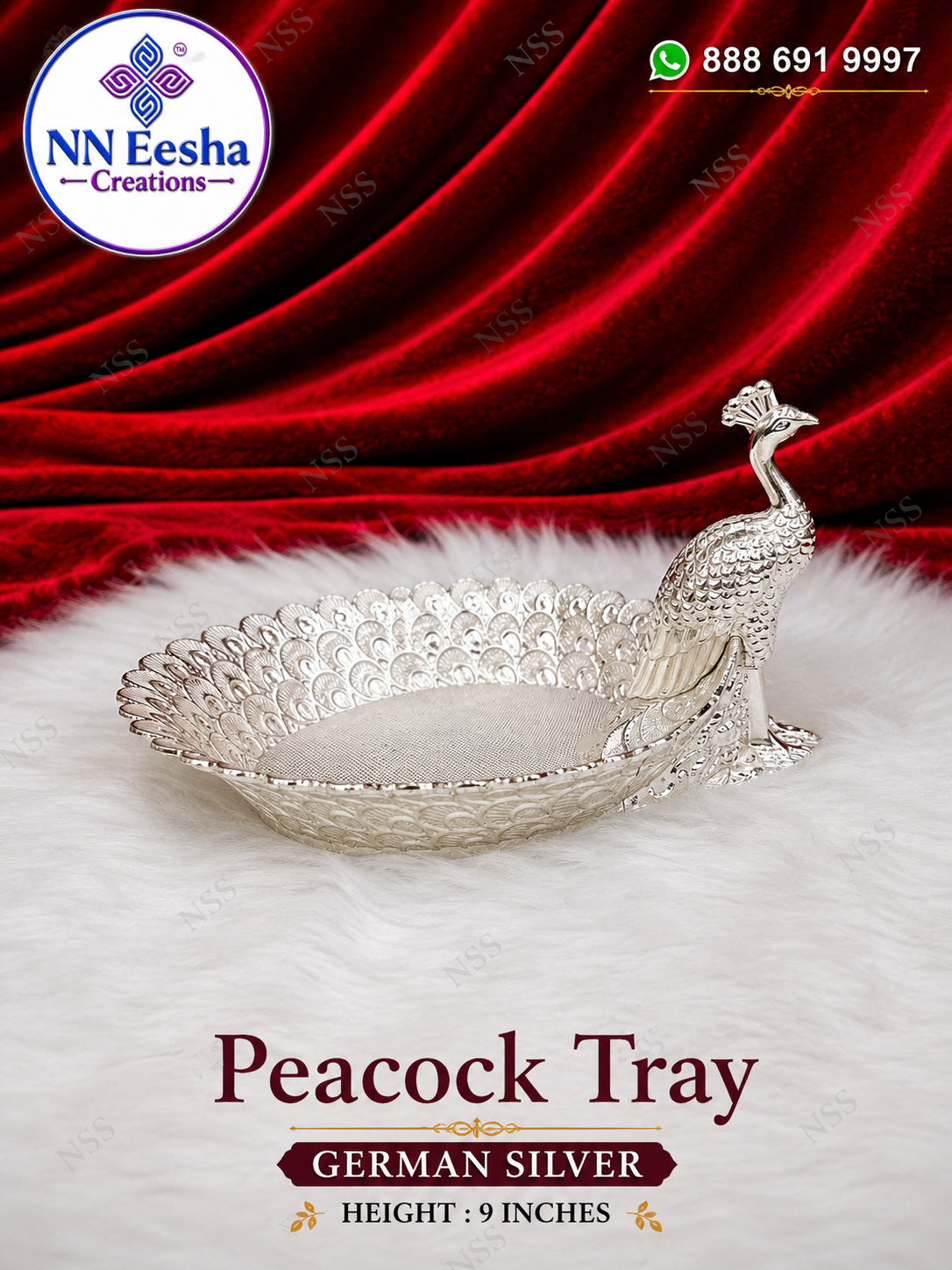 9 Inch - German Silver Peacock Tray