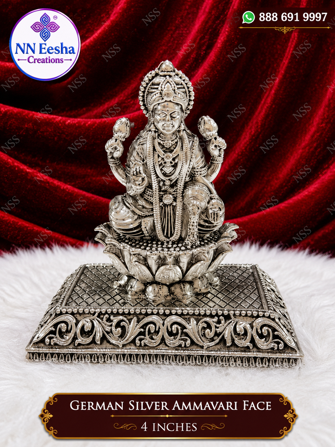 4 Inch - Antique German Silver Lakshmi Idol