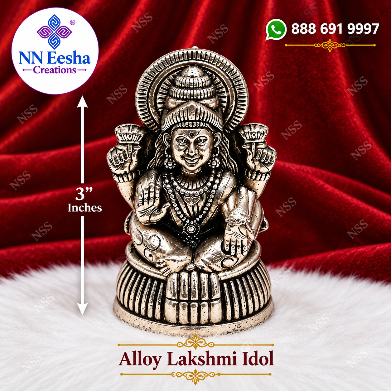 3 Inch - Lakshmi Idol (Alloy Metal) - German Silver Online