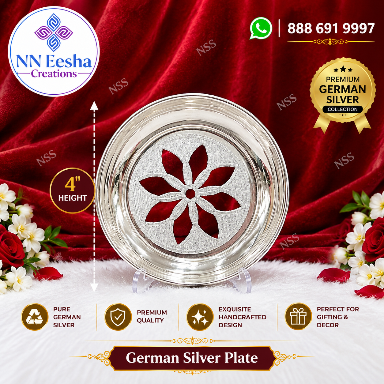 4" Inches German Silver Plate