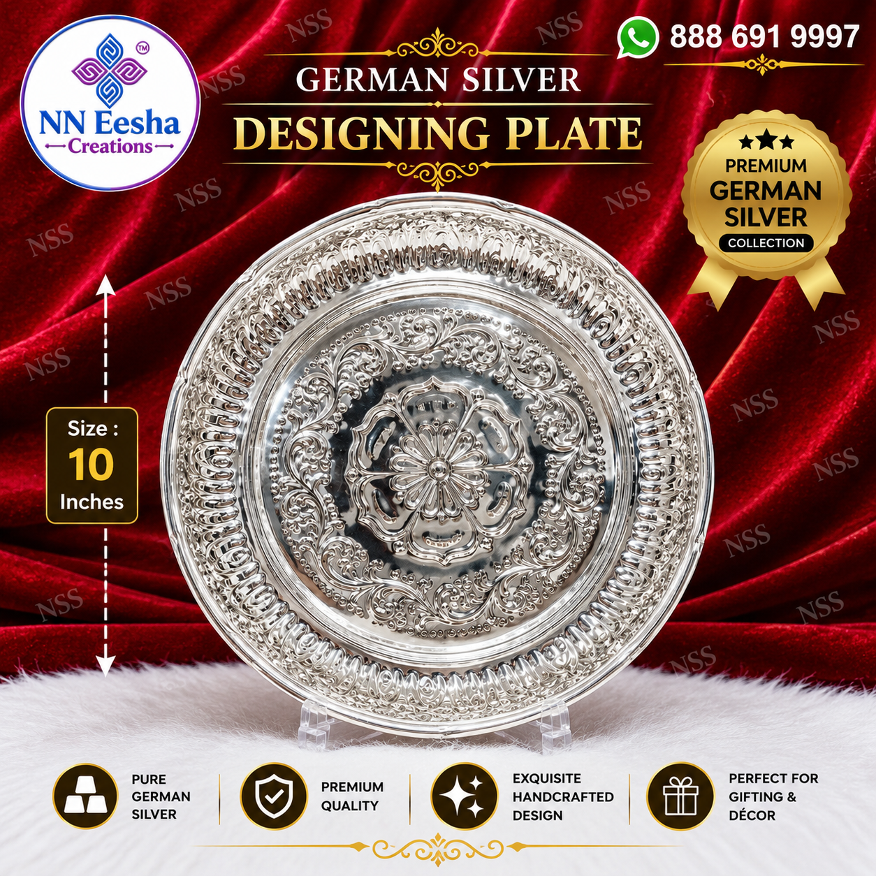 10 Inch - German Silver Designing Plate